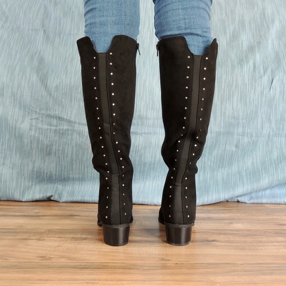 New black faux suede below knee boots - Picture 12 of 14